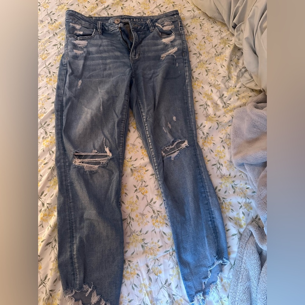 American Eagle cropped length ripped jeans
